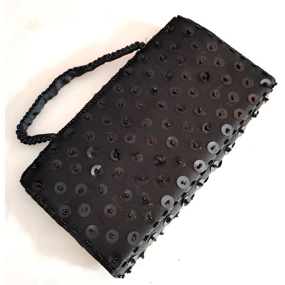 Vintage 50s 60s Hand Beaded Evening Purse Black with Aurora Borealis Bead - Picture 2 of 4